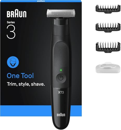 Braun Hybrid Electric Trimmer Series X, Beard Trimmer for Men with Two-Way Comb & Flex Head, for Face & Grooming with Innovative 4D-Blade, Waterproof, Cordless 45-Minute Battery Run-Time, XT3100