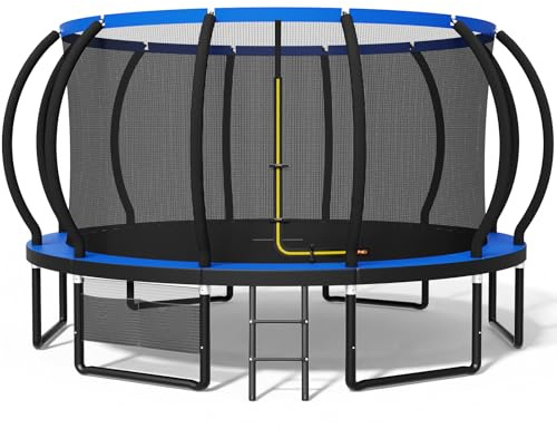 Devoko Trampolin Outdoor Ø 228/305/366/427/488 cm, GS-Zertifikat, Kindertrampolin Gartentrampolin mit Sicherheitsnetz, Rundes Riesentrampolin mit Leiter und Schuhbeutel