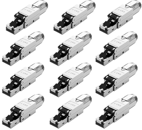 12 conectores de red CAT 7 RJ45 para cable LAN rígido Ethernet, conector LAN Cat 7, sin herramientas, LSA,blindado STP, 10 Gbps, AWG 22-24