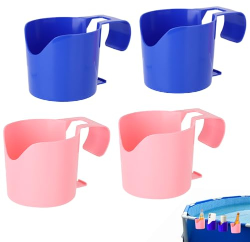 Prmape 4 Stück Pool Getränkehalter Poolrand, Pool Becherhalter Kunststoff, Flaschenhalter Poolrand, Pool Zubehör Becherhalter für Getränke Handy Bier Cocktails Sonnenbrillen Blau Rosa