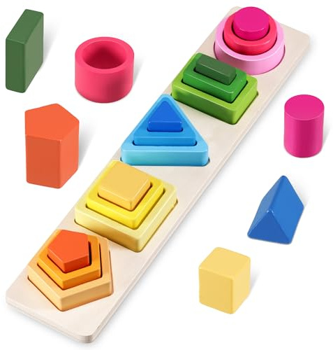EUIOOVM Montessori Spielzeug ab 1 Jahr Holzspielzeug Motorikspielzeug Holz Lernspiele Lernspielzeug Form und Farberkennung Stapelspielzeug Baby Geschenke für Baby Jungen Mädchen ab 1 2 3 Jahre