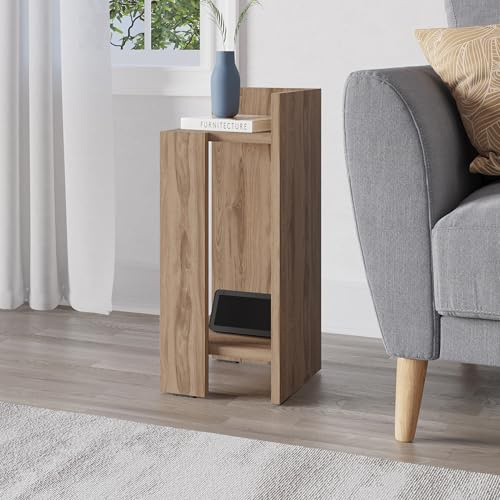 HOCUS PICUS Bedside Nightstand Table for Bedroom - Lamp Holder - Bedside Storage - Side End Table - Easy to Assemble - 25x60x27 cm (Whiskey Oak, Left)