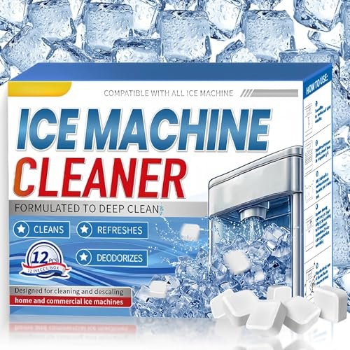 Ice Machine Cleaner & Descaler Tablets – 12 Deep Cleaning Wash Tablets for Ice Makers, Removes Limescale, Grime & Odors, Keeps Your Ice Machine Fresh & Hygienic, Safe & Effective for All Ice Makers