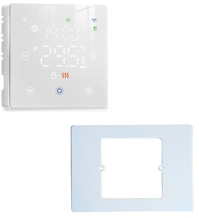Termostato WiFi a Batterie, Bianco Quadrato, Adattatore Scatola Placca Da 503 A 502 Incluso, Smart per Caldaia a Gas, Display Touch 86x86mm, APP TUYA Smart Life, Montaggio Parete o Incasso