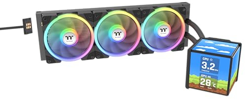 Thermaltake MINECUBE 360 Ultra ARGB | All-in-One Liquid CPU Cooler | 3.95″ Quad-LCD Cube Display | SWAFAN EX12 ARGB with Reversible Fan Blades | MAGForce 2.0 Quick Connection | Black