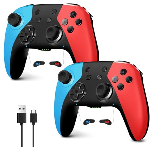 AceGamer 2pcs controller per Switch 2/Switch/Lite/OLED, controller wireless Pro con joystick Hall/giroscopio a 6 assi/funzione di riattivazione/pulsante programmabile/impostazioni di vibrazione