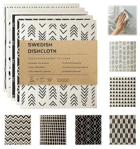 Swedish Dishcloths,6 Pcs Reusable Dish Cloths for Cleaning Pots and Bowls | 19.5cm * 17cm,Made From 70% Wood Pulp and 30% Cotton,Biodegradable and Compostable, Can also be Used a Heat-Resistant Mat