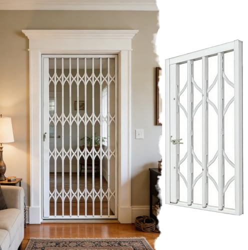 Inferriate per Finestre Ampia Griglia Protezione Porte Finestre Serratura Chiave, Barricata Sicurezza Alluminio Antifurto Finestre, Ringhiera Sicurezza Scorrevole Porta(W65xH200cm/25x80in)
