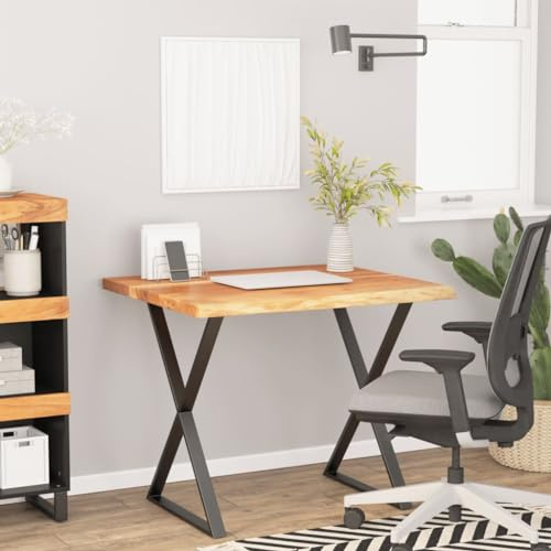 mtlskopl Plateau de bureau en bois massif d'acacia - 90 x 80 x 3,8 cm - Avec bord naturel - Plateau de table rustique industriel pour cuisine, bureau, salon, balcon, table à manger - Pieds DIY