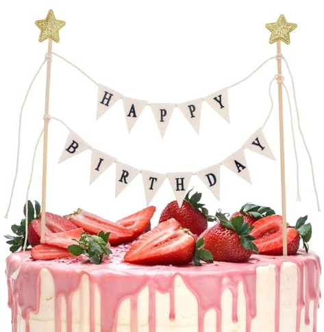 Happy Birthday Cake Topper Banner, Mini Wimpelkette Kuchen Deko Geburtstag, Cake Topper Geburtstag Mit Stern, Girlande Kuchendeko, Geburtstagskuchen Deko, Geburtstagsdeko Kuchen
