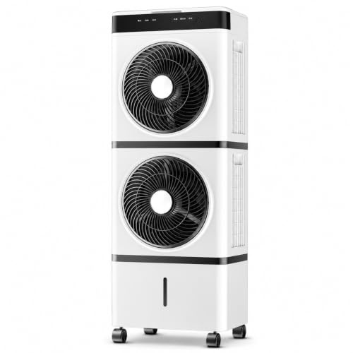 Rafraîchisseur d’Air avec Roulettes, Télécommande, Minuterie 1-12H, 3 Vitesses, ventilateur Rafraichisseur d'air pour Chambre Bureau Maison Appartement 2-Tier (Button)