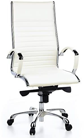 hjh OFFICE 660510 Profi Chefsessel Parma 20 Leder Weiß Bürostuhl Drehstuhl, hohe Rückenlehne ergonomisch