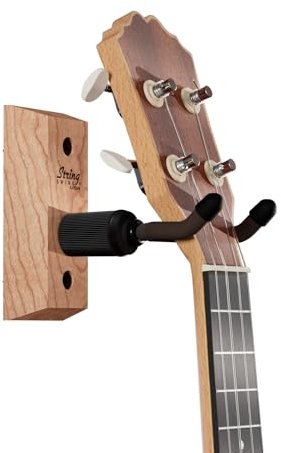 String Swing Ukulele Wall Mount Stand for Mandolin Ukele – Mahalo Kala Pinaple Kamaka Luna Cordoba Concert Compatible – Safety Home or Studio Accessories without Case - Cherry CC01UK-C