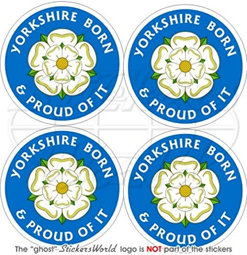 Yorkshire Born & Proud weiß rose of York England UK 50 mm (5,1 cm) Vinyl bumper-helmet Sticker, Aufkleber X4