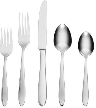 Oneida Silverware Set For 8, Mooncrest 45-Piece Everyday Flatware Set with Serving Utensils, Service For 8, 18/0 Stainless Steel and Dishwasher Safe, Knives Spoons And Forks Sets (Silver, 45 Piece)