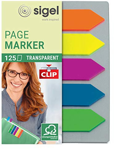 SIGEL HN611 Haftmarker Pfeile, Karte mit Klemmfunktion, 125 Mini-Streifen im Format 12 x 50 mm, 5 Farben