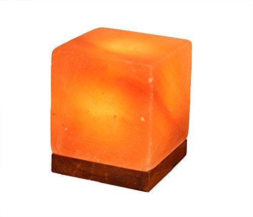 Himalaya Salt Dreams Beleuchteter Salzkristall Kubus mit Holzsockel, Kristallsalz aus Punjab/Pakistan, Orange, ca. 10 x 10 x 12 cm, 3-Einheiten