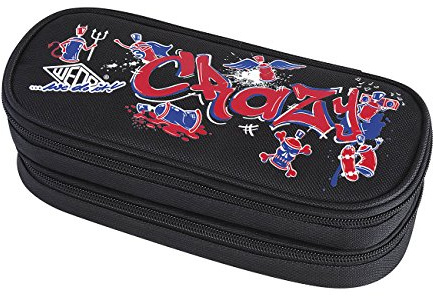 Wedo 24242603 doppelstöckiges Schulmäppchen (Motiv Crazy Reißverschlussfächer, 23,5 x 10 x 7,5 cm) schwarz