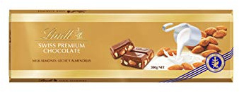 Lindt Tableta de Chocolate con leche con Almendras Gama Oro, cremoso y suave, chocolate suizo tradicional, 300gr