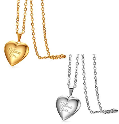 JewelryWe Schmuck 2pcs Edelstahl Foto Medaillon zum Öffnen Photo Bilder Amulett Silber/Gold Love You Herzanhänger Halskette Kette mit Anhänger für Damen Mädchen - Kostenlose Gravur
