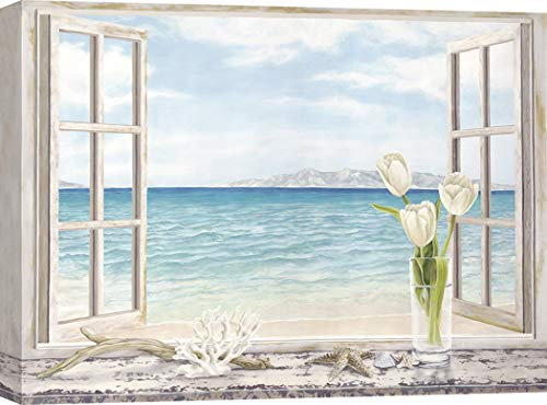 ART PRINT CAFE' – Quadro Moderno - Stampa su Tela - Remy Dellal, Finestra con Vista sul Mare – 60x40 cm