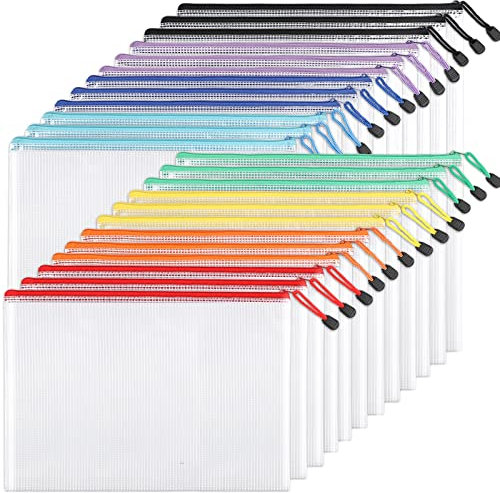EOOUT 24pcs Mesh Zipper Pouch Zipper Bags, Puzzle Bag for Organizing Storage, Letter Size, A4 Size, Zipper File Bags for School, Board Games and Office Supplies