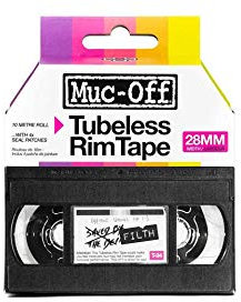 Muc Off Tubeless Felgenband, 28 mm - Druckempfindliches Felgenband für Schlauchlose Fahrradreifen - 10-Meter-Rolle mit 4 Dichtungsflicken