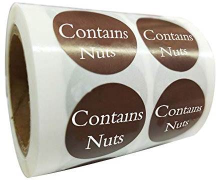 Contains Nuts Stickers Food Rotation Labels 1 Round Circle Dots 500 Adhesive Seals Labels Per Roll Retail Packaging Stickers for Jars Glass Bottle, Cards, Envelopes