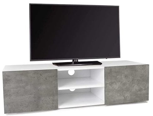 IDMarket Eli - Mueble para TV (113 cm, puertas de hormigón), color blanco