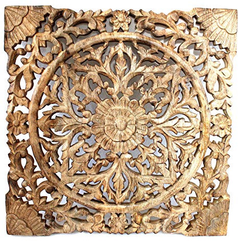 dekoundmeer 3D Wandbild Blumendekor aus Mango Holz 50x50x2cm Shabby Stil Vintage