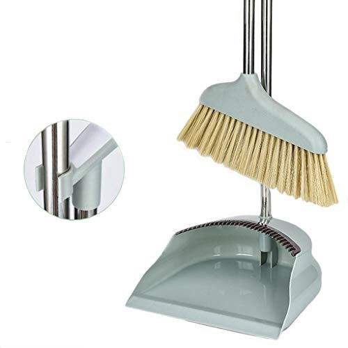 NLIAN- Ensemble de Balayette et Pelle À Balai, 90cm Manche Extra Long Balais Poignées Balayage Ensemble Hall D'accueil Cuisine Maison Bureau Commercial Plancher de Bois Franc Balais (Color : Green)