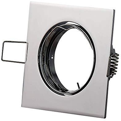6x Einbaurahmen Set für Einbaustrahler chrom eckig schwenkbar aus Aluminium - Rahmen geeignet für GU10 MR16 LED und Halogen-Leuchtmittel - 65-70mm Bohrloch Gehäuse Einbau-Spot