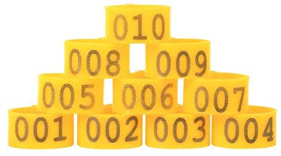 HommomH 100Pcs 16mm/20mm/25mm Geflügel Hühner Enten Gänsekeule Bands Ringe Clip-On Geflügel Identification Band Gelb, 20mm