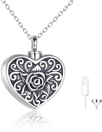 WINNICACA Asche Einäscherung Halskette Urne S925 Sterling Silber Feuerbestattung Anhänger für Hund Katze Haustier Asche Urne Rose Blume Halskette Schmuck für Weihnachtsgeschenke