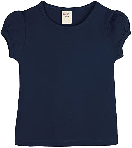 Lilax Girls' Basic Short Puff Sleeve Round Neck Cotton T-Shirt (11, Navy)