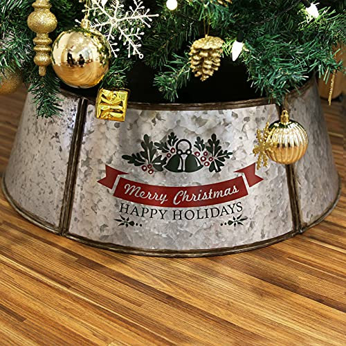 Darnassus Metal Christmas Tree Collar Christmas Tree Ring,29.1 Inch Diameter Base for Holiday Tree Skirt Decoration,5-Panel Version, Silver