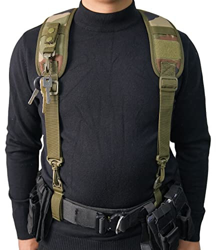 KUNN Taktische Hosenträger Polizei Duty Gürtel Geschirr mit Schlüsselanhänger und Gürtel Karabinerhaken Camouflage