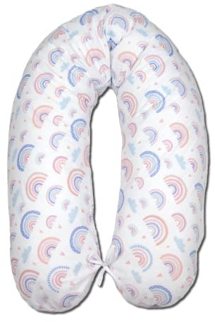 LOOLAY Schwangerschaftskissen - Stillkissen 170 cm - Seitenschläferkissen 100% Baumwolle - mit Abnehmbarem Bezug - Schwanger Kissen für Schlafen (Regenbogen)