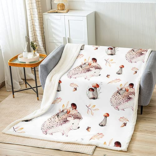 Homemissing Kinder Igel Wohndecke Mädchen Kawaii Pilz Igel Decke 100x130cm Niedlich Wildtier Kuscheldecke für Kinderzimmer Dekor Leichter Herbst Flanell Fleecedecke