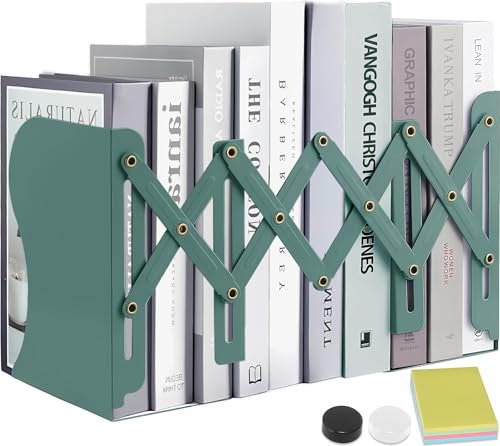DARUITE Buchstütze Metall, Verstellbar Buchstützen Kinder Bücherhalter für Bücherregal Küche Büro Schule Bibliothek Grün