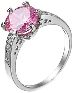 Lieson Anneaux Femme, Bague Fiançailles Plaque Or Blanc Bagues De Fiançailles Zirconium Rose Rond Bague Solitaire Élégante Facile Bague Femme Taille 61.5