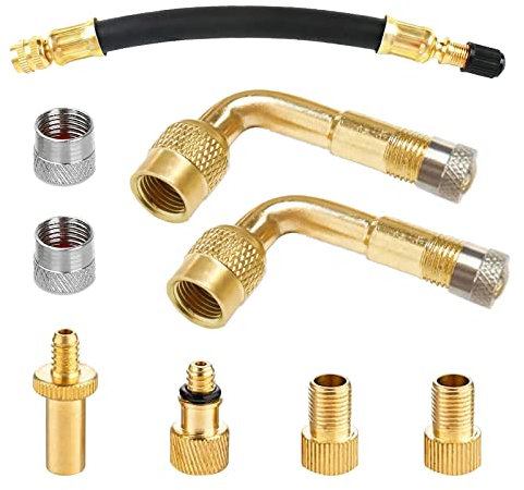 DOKEI Reifenventil Verlängerung Adapter, 90 Grad Ventilverlängerung, Fahrradventil Adapter DV SV AV und 180mm Gummi Ventilverlängerungen Flexibel für Auto Fahrrad Motorrad Roller