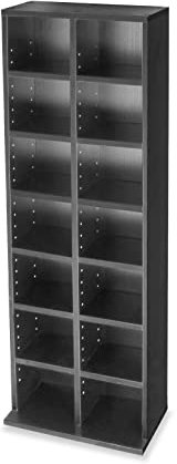 CD Bookcase Storage Shelf Case Cabinet Rack Unit Tower Organizer Adjustable Wooden Book Bluray Video Games Up To 224 CD's (Black)