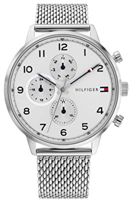 Tommy Hilfiger Multi Zifferblatt Quarz Uhr für Herren mit Silbernes Edelstahl-Mesh-Gliederarmband - 1791988