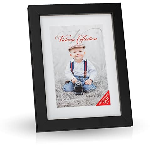 Klassischer Holz Bilderrahmen für DIN A5 / 15x21 cm Fotos - Fotorahmen in Schwarz mit Echtem Glas für Schöne Momente | Freistehender Holzrahmen geeignet für Tisch & Wand, Hoch- & Querformat