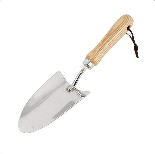 Rekord Pflanzkelle (Edelstahl) gezahnte Kannte, Holzgriff und Aufhängeloch Arbeitsbreite 8 cm, Gartenkelle, Blumenkelle, Pflanzschaufel, Blumenschaufel, Handschaufel
