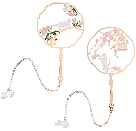 ECSiNG 2 Stück Roségold Metall Lesezeichen Klassische Vintage Hohle Seitenmarkierungen mit Quasten Anhänger Katzen Blumen Muster