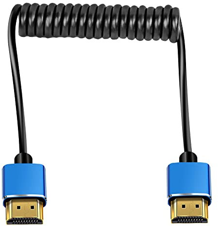 HDMI to HDMI Coiled Cable, HDMI Male to Male Extender Cable, Extreme Thin HDMI Extension Cable Support 3D/4K Ultra HD TV, Compatible Camera, Camcorder, Laptop(Stretched Up to 2M)
