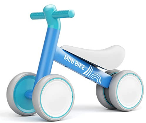KORIMEFA Kinder Laufrad ab 1 Jahr, Balance Lauflernrad Fahrrad Spielzeug für 10-24 Monate Baby, Erstes Rutschrad Ultraleichtes Kinderfahrrad ohne Pedal mit 4 Rädern für Jungen Mädchen Geschenk (Blau)