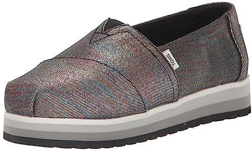 TOMS Girls Alpargata Platform, Black Glimmer Twill, 4 UK
